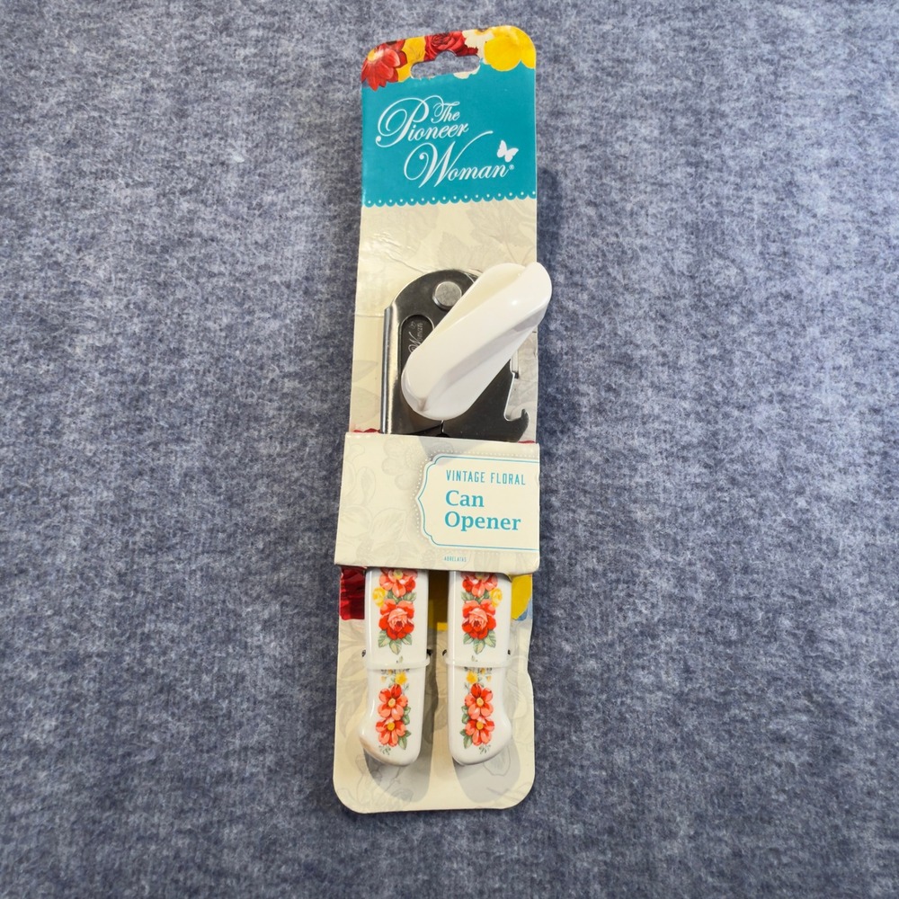 The Pioneer Woman Vintage Floral Can Opener White Stainless Steel Handheld New